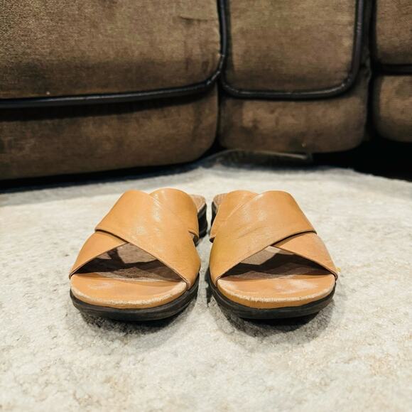 SoftWalk Tillman Tan Leather Cross Strap Slide Sandals woman’s 5.5 - Picture 2 of 10